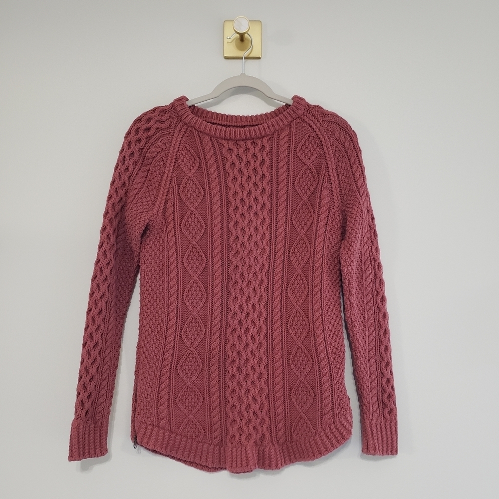 L.L. Bean Signature Cable Knit Sweater Women XS Mauve 100% Cotton Fishermen